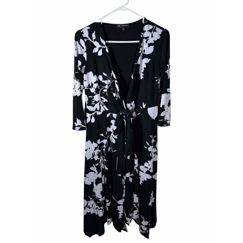 INC International Concepts Black & White Floral Wrap Dress